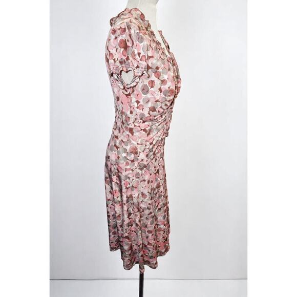 Connected Apparel Sheer Mesh Ruched Dress – Size 6 – Pink & Taupe Dot Print – - Picture 2 of 6